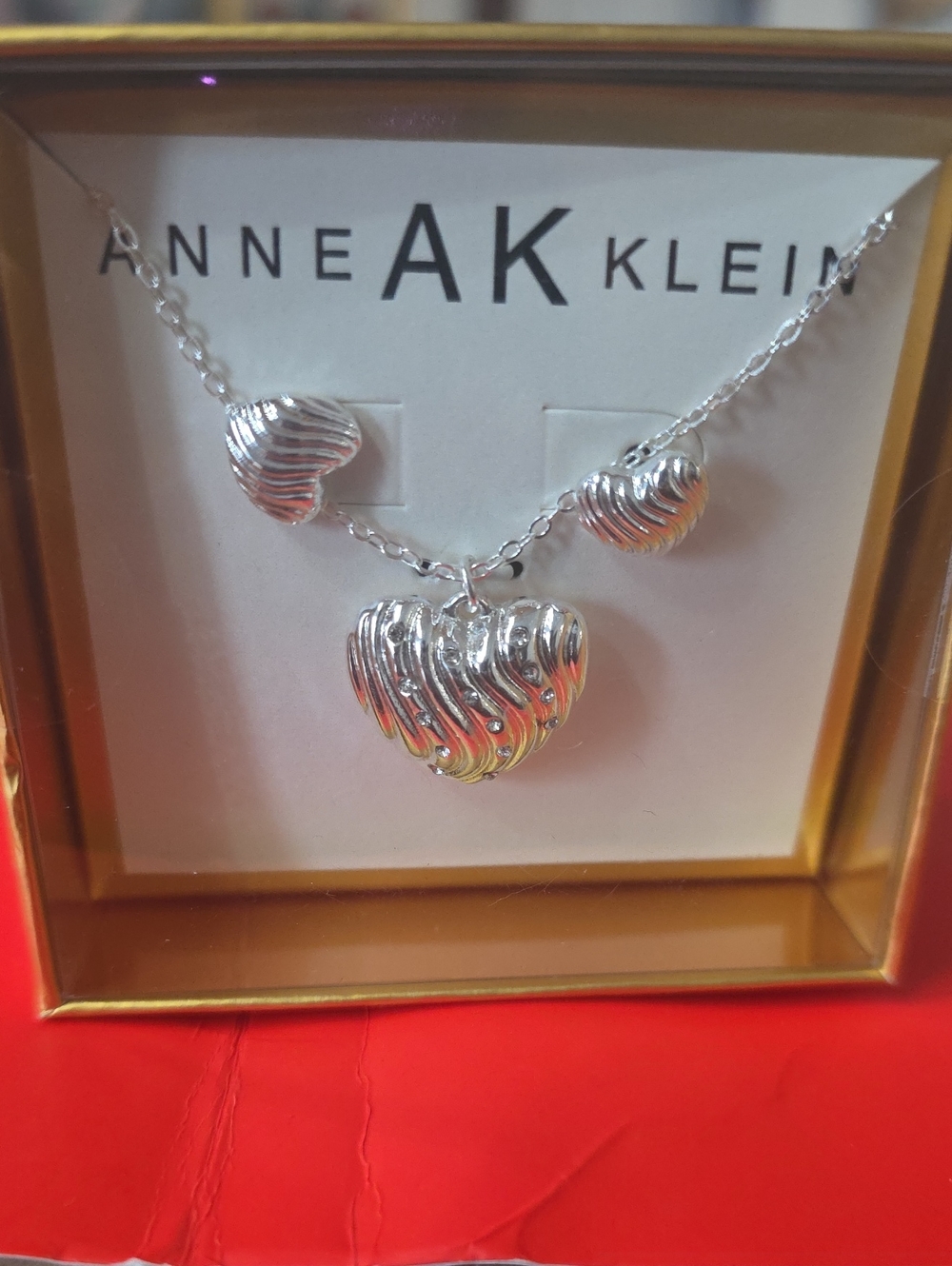 Anne Klein Silver Ripple Heart Necklace and Stud Earrings Set